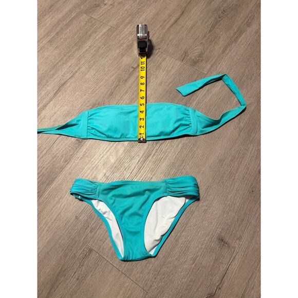 Victoria’s Secret Bikini Set Sz Sm Bandeau Top, Ruched Hipster Bottoms Teal Blue - Picture 9 of 12